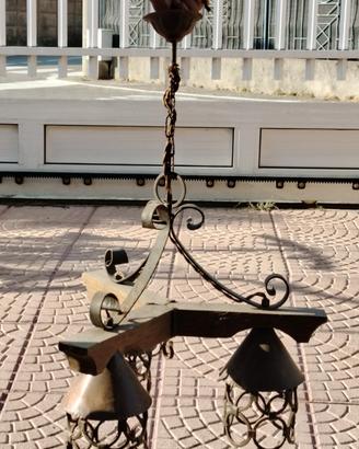 lampadario in legno e rame 