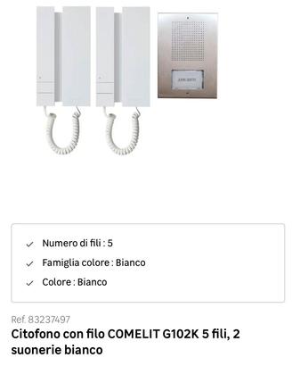 citofono comelit modello G102K 5 fili 2 cornette
