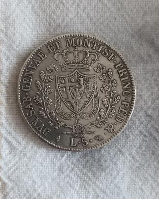 Moneta REGNO DI SARDEGNA -CARLO FELICE-5 LIRE 1824
