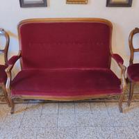 Divano + 2 sedie in velluto bordeaux 
