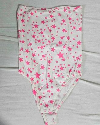 Body a fascia OVS bianco stelle rosa fluo nuovo