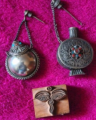 boccette per profumo o tabacco in argento tibetano