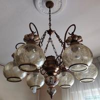 Lampadario vintage 6 luci in vetro e ceramica