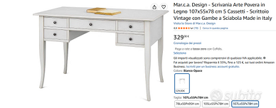 Scrivania Arte Povera in Legno 107x55x78 Vintage