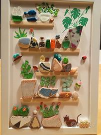 Quadretto Naif con vetrini e piastrelline di mare 