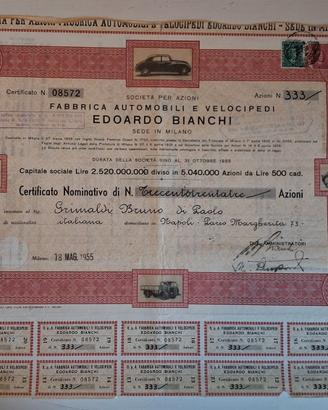 TITOLO AZIONARIO EDOARDO BIANCHI MAGGIO 1955