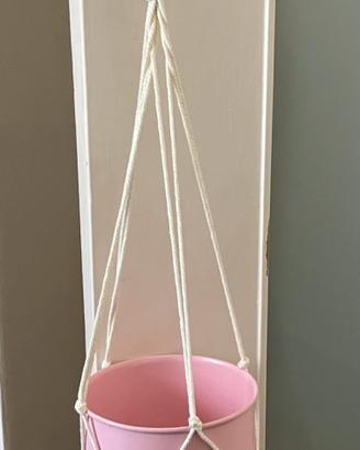 Vaso da fiori sospeso rosa in macramè (Stile Boho)