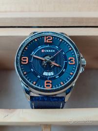 Orologio Curren con datario, cinghietta pelle blu