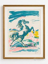 Aligi Sassu Litografia Originale Cavalli