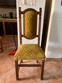 Set 6 Sedie Vintage In Legno e Velluto Giallo Oro.
