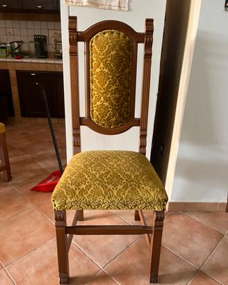 Set 6 Sedie Vintage In Legno e Velluto Giallo Oro.