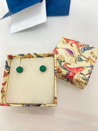 Orecchini argento con brillantini verdi