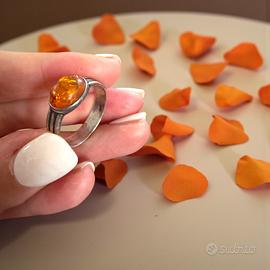 Anello vintage argento e Ambra anni 70 80