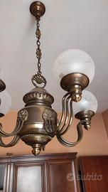 Lampadario 5 luci ottone brunito