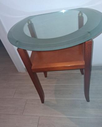 tavolino legno ciliegio e vetro temperato