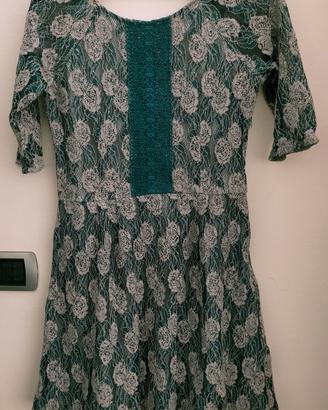 Vestito corto pizzo ricamato verde acqua tg 40