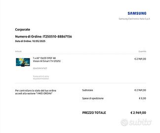 Samsung tv oled S95F 2025 65 pollici