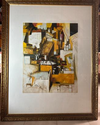 Renato  Guttuso Tetti Acqua tinta, punta secca