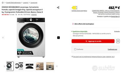 lavasciuga hisense 8kg/5kg in garanzia
