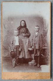 Fotografia Antica Madre e 2 Figli Primi 1900