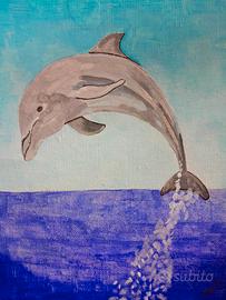 dipinto acrilico su cartone telato delfino