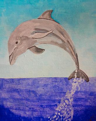 dipinto acrilico su cartone telato delfino