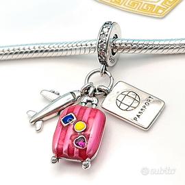 Charm argento 925 viaggio trolley rosa aereo pass