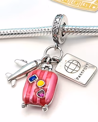 Charm argento 925 viaggio trolley rosa aereo pass