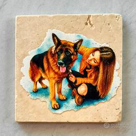 Bassorilievo artigianale in travertino 15 × 15 cm