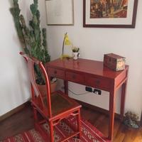Scrittorio cinese lacca rossa + sedia coordinata