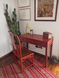 Scrittorio cinese lacca rossa + sedia coordinata