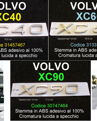 VOLVO XC40 XC60 XC90 Stemma Logo ABS CROMATO NUOVO