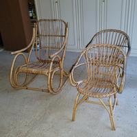 set sedia a dondolo con 2 poltrone in bambu