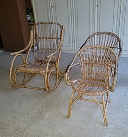 set sedia a dondolo con 2 poltrone in bambu