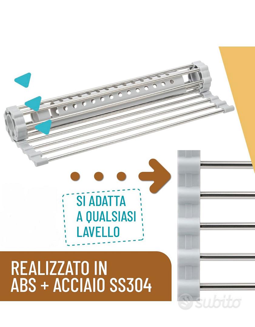 Scolapiatti Triangolare Arrotolabile In Acciaio Inox - Per Angoli Lavello, Risparmio Spazio - Foto 5