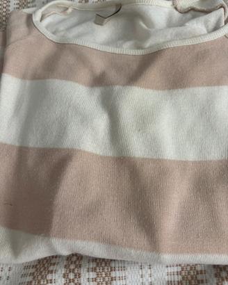 Maglia girocollo righe rosa tenue e panna