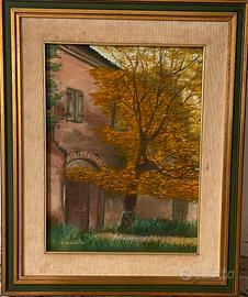 Quadro dipinto a olio originale scorcio autunnale