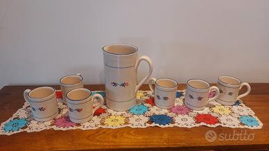 Set caraffa e 6 bicchieri in ceramica vintage