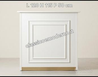 bancone reception doppia boiserie bianco e oro