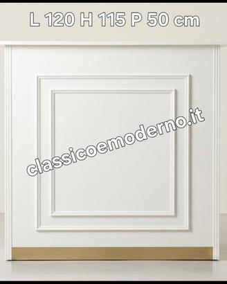 bancone reception doppia boiserie bianco e oro