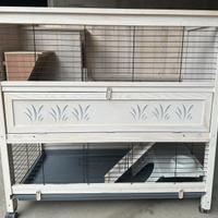 Gabbia per conigli da interno doppia con ruote