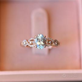 Anello acquamarina blu da 1,00ct e diamante rosa..