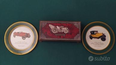SCATOLA E PIATTINI IN METALLO AUTO D'EPOCA
