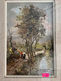 Quadro strada di campagna con albero