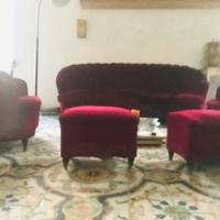 Divano Rosso Vintage set 4 poltrone 2 pouf