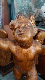 Antico Cherubino Angelo Putto in legno scolpito  