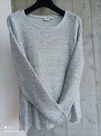 Pullover Donna Paillettes 48/50 "L"; Argento NUOVO