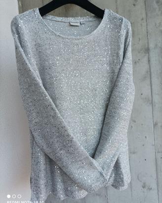Pullover Donna Paillettes 48/50 "L"; Argento NUOVO