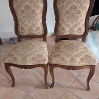 6 sedie vintage in legno intagliato e stoffa