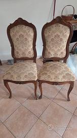 6 sedie vintage in legno intagliato e stoffa